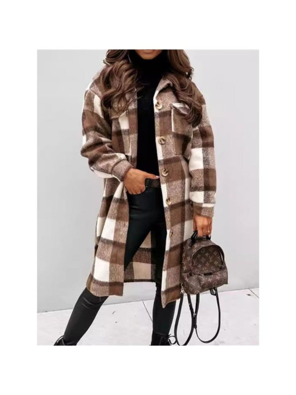 Longline Plaid Button Up Coat